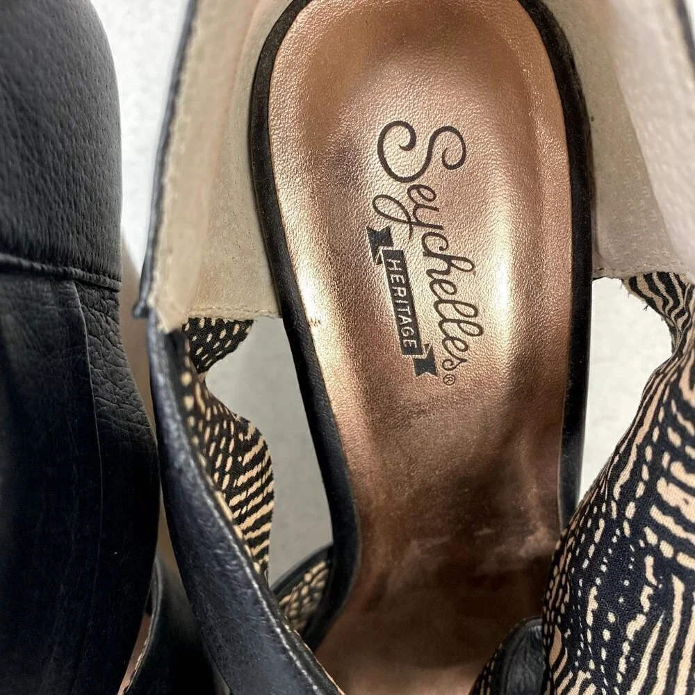 Seychelles Black Leather Risky Business Wedge Sandals 8